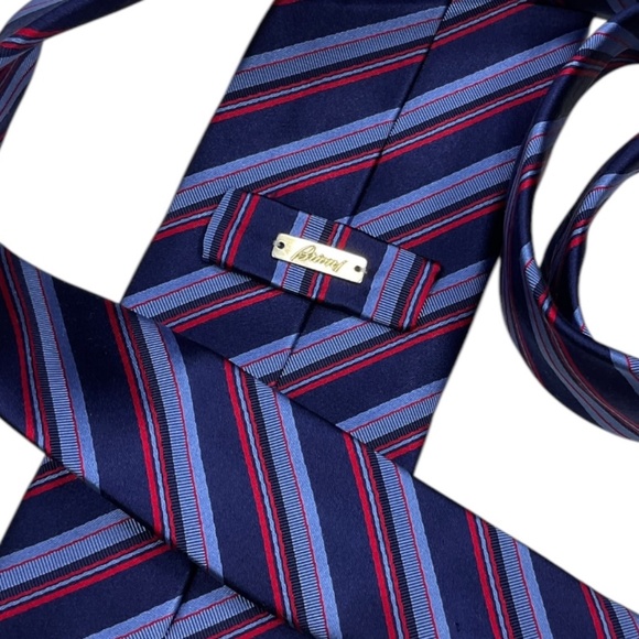 BRIONI Blue/Red Striped Silk LUXURY Tie HANDMADE ITALY - Picture 4 of 5